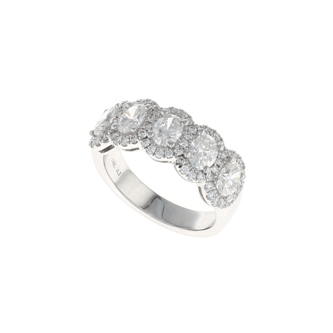 Five Stone Oval Diamond Halo Pave Ring (1.95CTW)