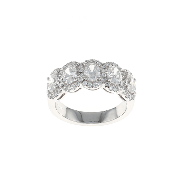 Five Stone Oval Diamond Halo Pave Ring (1.95CTW)