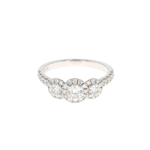 Three Stone Halo Complete Engagement Ring (1.01CTW)