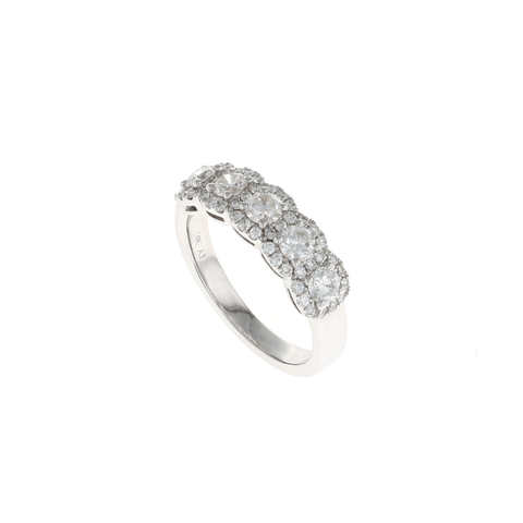 Five Stone Round Diamond Halo Pave Ring (1.04CTW)