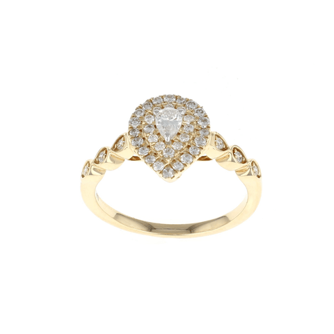 Pear Double Halo Complete Engagement Ring 14K Yellow Gold (0.33CTW)