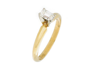 Complete Rings Yellow Gold with 0.37 CTW Emerald Diamond Center Stone Solitaire Engagement Ring