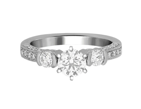 Complete Rings Platinum with 0.57 CTW Round Diamond Diamond Center Stone 3-Stone Engagement Ring