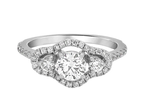 Complete Rings White Gold with 0.5 CTW Round Diamond Diamond Center Stone Halo Engagement Ring