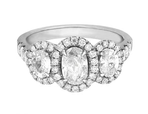Complete Rings White Gold with 0.5 CTW Oval Diamond Diamond Center Stone 3-Stone Engagement Ring