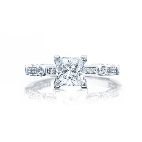 Tacori 18k White Gold Sculpted Crescent Princess Diamond Engagement Ring Setting  (0.15 CTW)