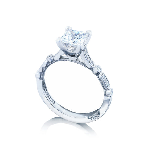 Tacori 18k White Gold Sculpted Crescent Princess Diamond Engagement Ring Setting  (0.15 CTW)