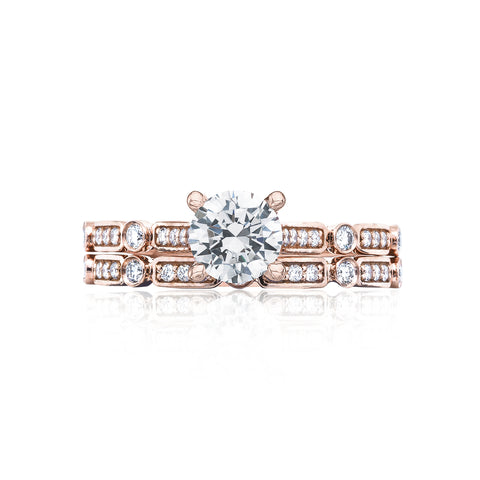 Tacori 18k Rose Gold Sculpted Crescent Round Diamond Engagement Ring (0.15 CTW)