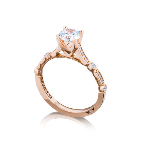 Tacori 18k Rose Gold Sculpted Crescent Round Diamond Engagement Ring (0.15 CTW)