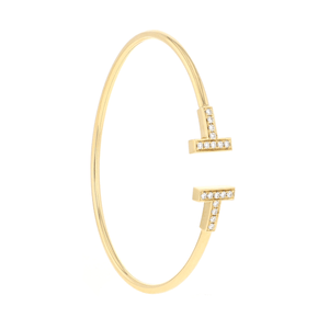 Estate Tiffany & Co. 18K Yellow Gold Diamond "Tiffany T" Cuff Bracelet 0.18CTW