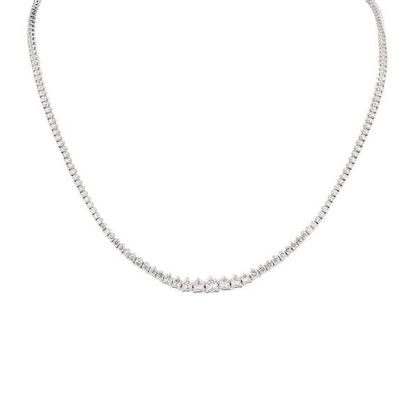 Round 5.69CTW Graduated Diamond Riviera Necklace 14K White Gold