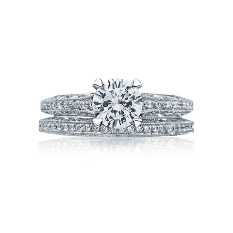 Tacori 18k White Gold Classic Crescent Round Diamond Engagement Ring Setting (0.22CTW)