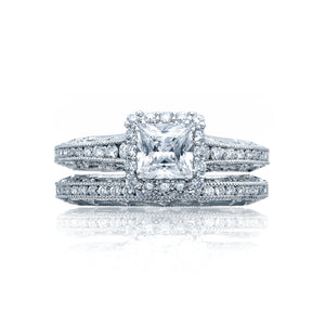Tacori 18k White gold Reverse Crescent Princess Diamond Engagement Ring (0.42 CTW)