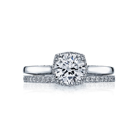 Tacori 18k White Gold Dantela Round Diamond Engagement Ring Setting (0.13 CTW)