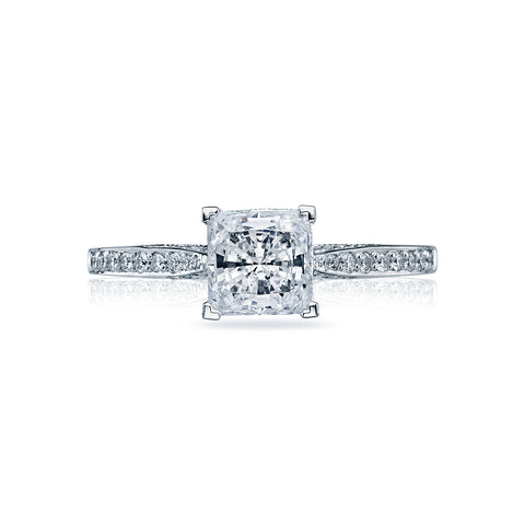 Tacori 18k White Gold Dantela Princess Diamond Engagement Ring Setting (0.2 CTW)