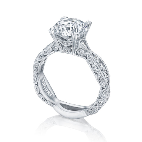 Tacori 18k White Gold Classic Crescent Round Diamond Engagement Ring Setting (1.35 CTW)