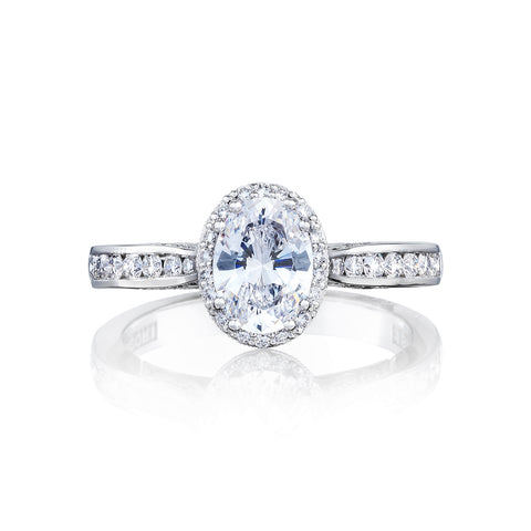 Tacori 18k White Gold Dantela Oval Diamond Engagement Ring Setting (0.45 CTW)