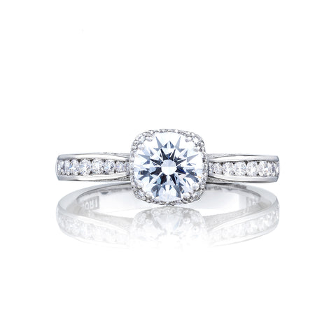 Tacori 18k White Gold Dantela Round Diamond Engagement Ring Setting (0.43 CTW)