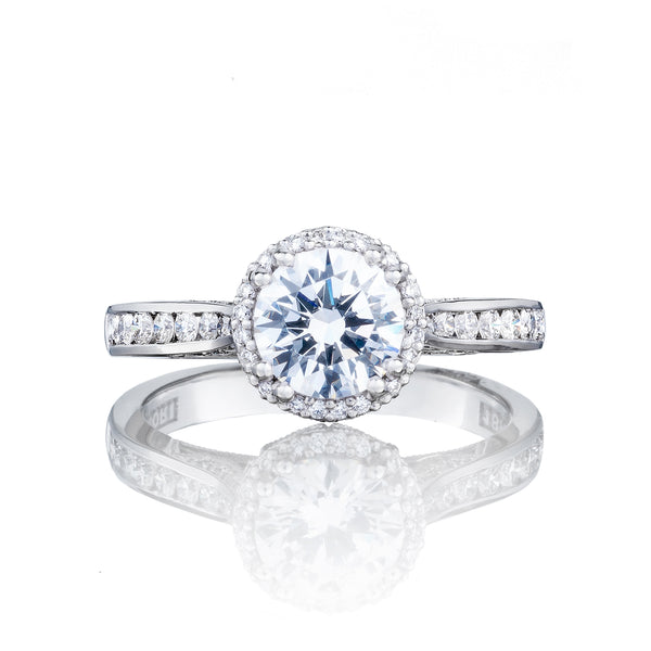 Tacori 18k White Gold Dantela Round Diamond Engagement Ring Setting (0.43 CTW)