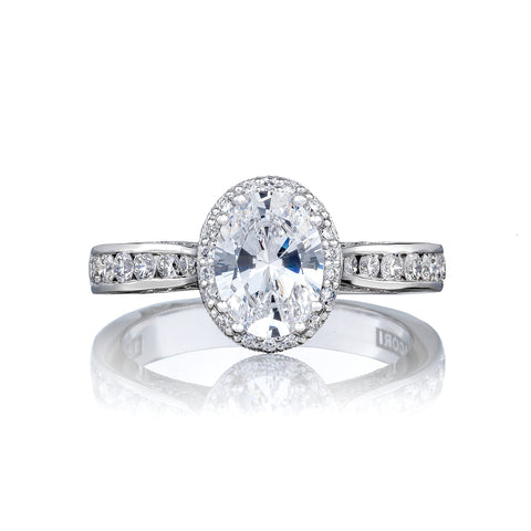 Tacori 18k White Gold Dantela Oval Diamond Engagement Ring Setting (0.51 CTW)