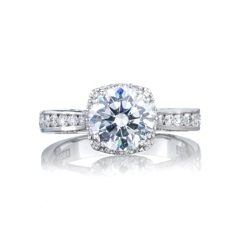 Tacori 18k White Gold Dantela Round Diamond Engagement Ring Setting (0.52 CTW)