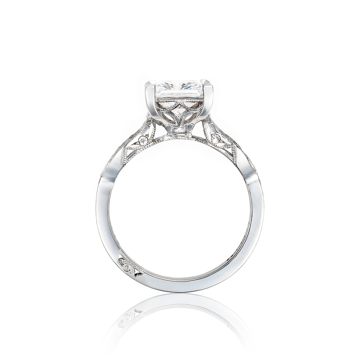 Tacori 18k White Gold Ribbon Princess Diamond Engagement Ring Setting
