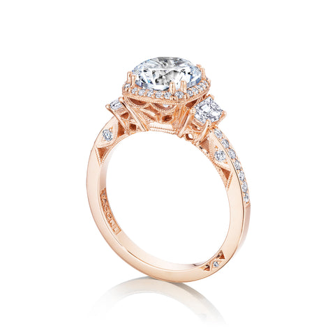 Tacori 18k Rose Gold Dantela Round Diamond Engagement Ring Setting (0.68 CTW)