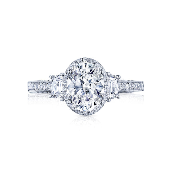 Tacori 18k White Gold Dantela Oval Diamond Engagement Ring Setting (0.68 CTW)