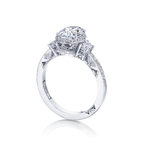 Tacori 18k White Gold Dantela Oval Diamond Engagement Ring Setting (0.68 CTW)