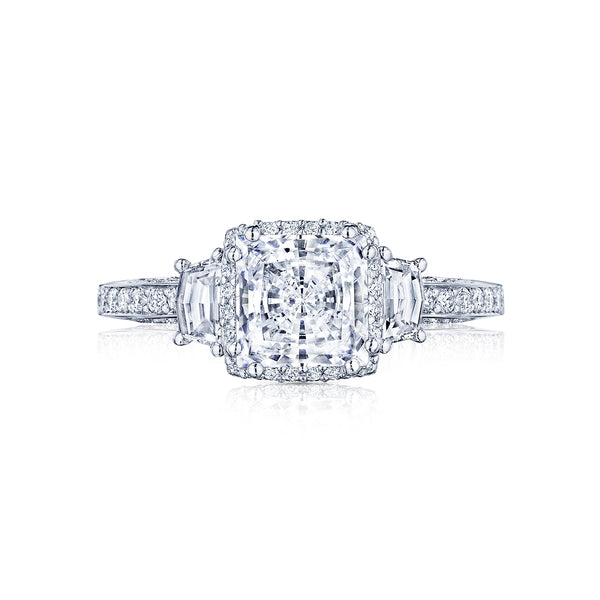 Tacori 18k White Gold Dantela Princess Diamond Engagement Ring Setting (0.69 CTW)