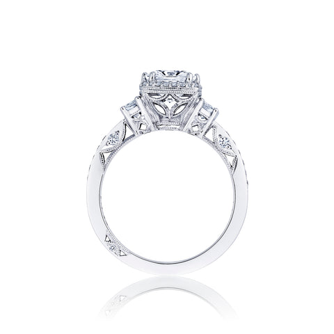 Tacori 18k White Gold Dantela Princess Diamond Engagement Ring Setting (0.69 CTW)