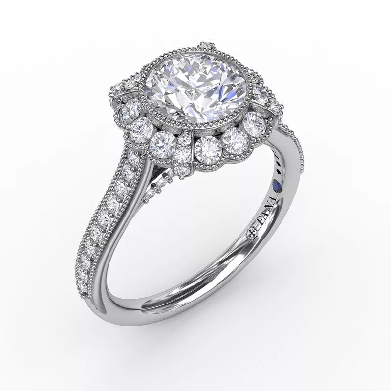 FANA Vintage Scalloped Halo Engagement Ring With Milgrain Details