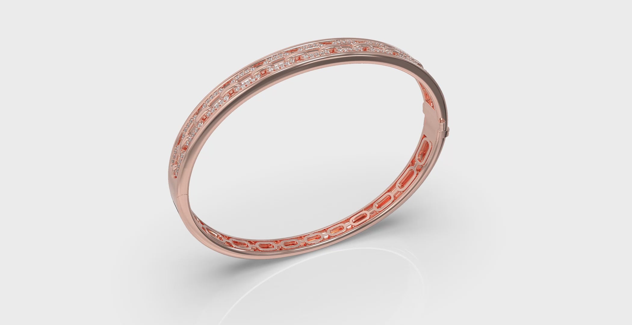 Vlora Adella 14K Reverse Channel Set Link with Diamonds Hinged Bangle (Diamond 0.61CTW)