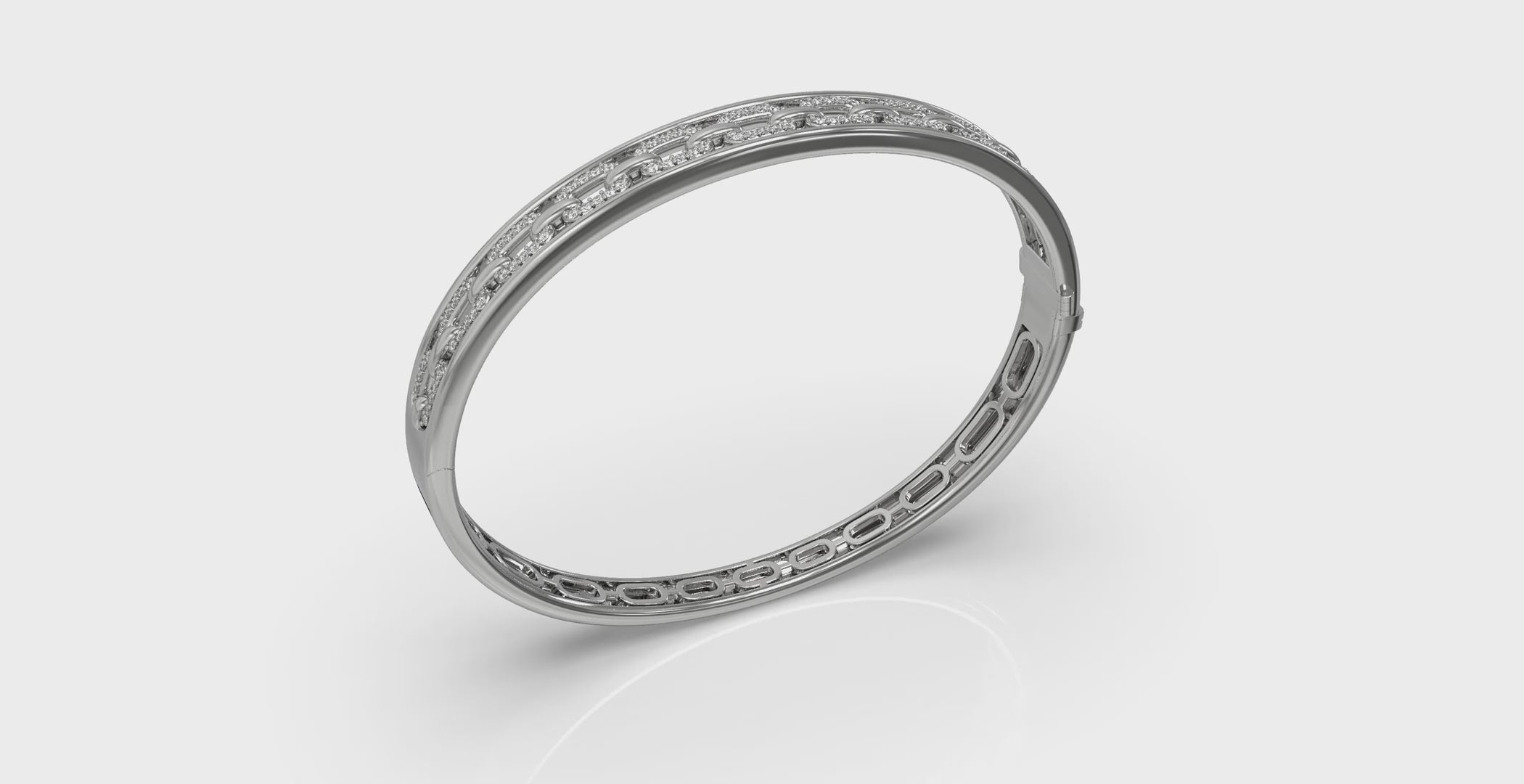 Vlora Adella 14K Reverse Channel Set Link with Diamonds Hinged Bangle (Diamond 0.61CTW)
