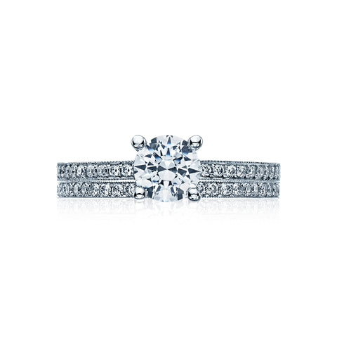 Tacori 18k White Gold Sculpted Crescent Round Diamond Engagement Ring Setting (0.16 CTW)