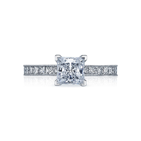 Tacori 18k White Gold Sculpted Crescent Princess Diamond Engagement Ring  Setting (0.7 CTW)