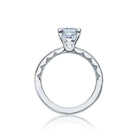 Tacori 18k White Gold Sculpted Crescent Princess Diamond Engagement Ring  Setting (0.7 CTW)