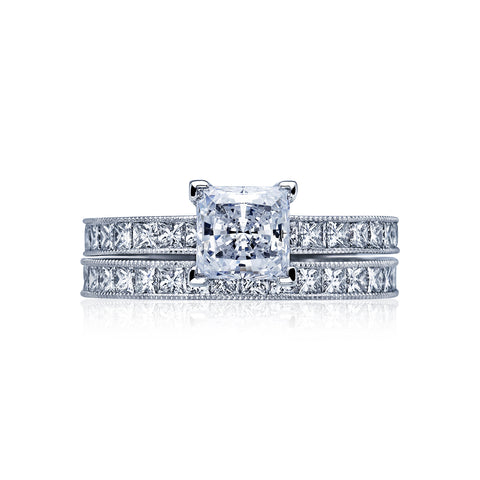 Tacori 18k White Gold Sculpted Crescent Princess Diamond Engagement Ring  Setting (0.7 CTW)