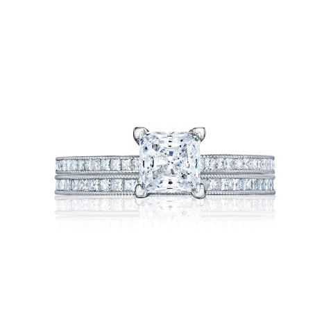 Tacori Platinum Petite Crescent Princess Diamond Engagement Ring Setting   (0.28CTW)