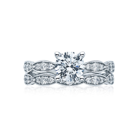 Tacori 18k White Gold Sculpted Crescent Round Diamond Engagement Ring Setting (0.28 CTW)