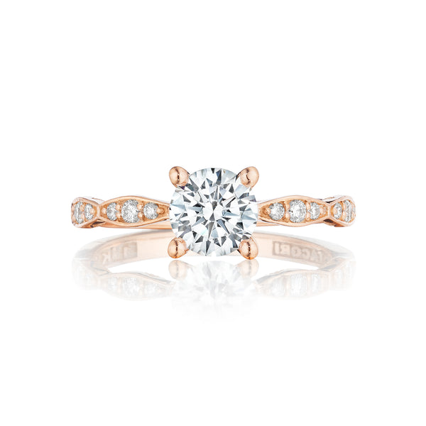 Tacori 18k Rose Gold Sculpted Crescent Round Diamond Engagement Ring Setting (0.15 CTW)