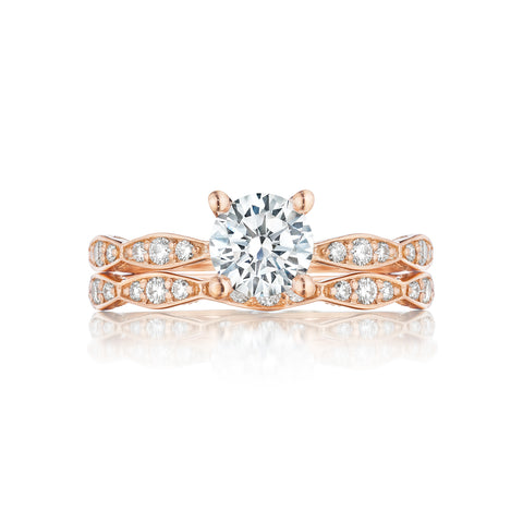 Tacori 18k Rose Gold Sculpted Crescent Round Diamond Engagement Ring Setting (0.15 CTW)