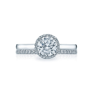 Tacori 18k White Gold Sculpted Crescent Round Diamond Engagement Ring (0.06 CTW)