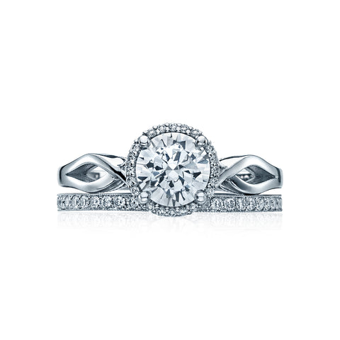 Tacori 18k White Gold Sculpted Crescent Round Diamond Engagement Ring Setting (0.06 CTW)