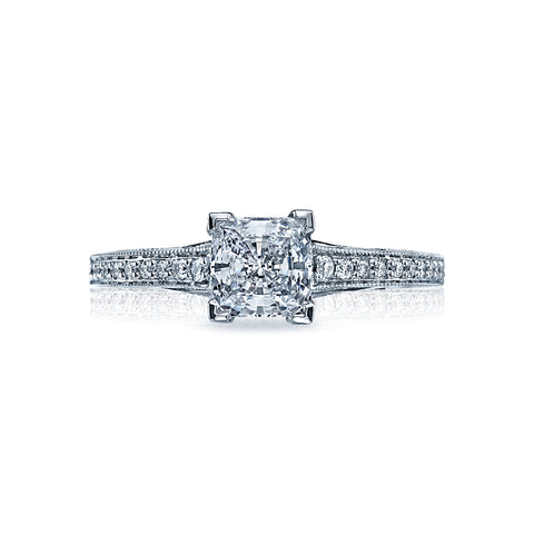 Tacori 18k White Gold Sculpted Crescent Princess Diamond Engagement Ring Setting (0.1 CTW)