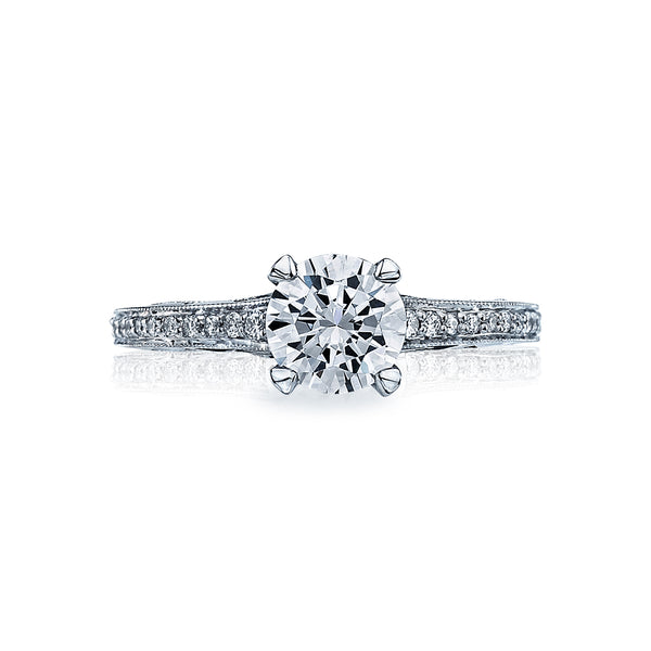 Tacori 18k White Gold Sculpted Crescent Round Diamond Engagement Ring Setting (0.1 CTW)