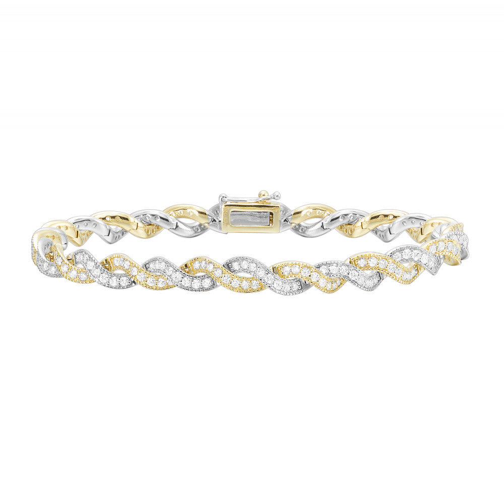 14K Two Tone White & Yellow Gold Diamond Fashion Bracelet 3CTW