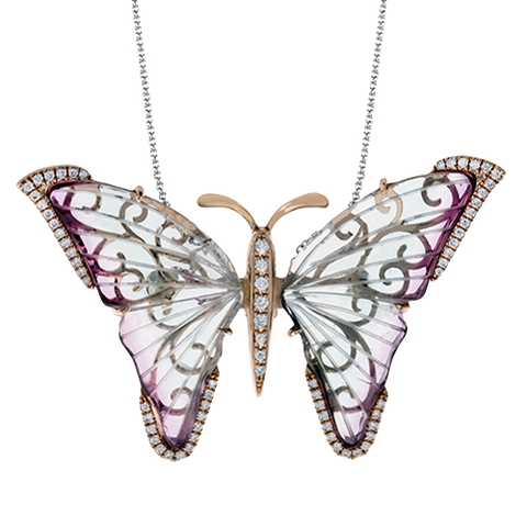 Simon G np198 Color Butterfly Pendant Necklace in 18K Gold with Diamonds