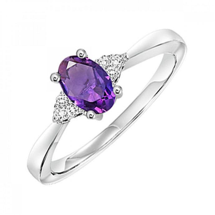 10K White Gold Color Prong Amethyst Ring 0.04CT