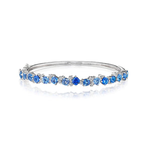 Penny Preville 18K White Gold Diamond & Cushion Cut Blue Ombre Sapphire Bangle